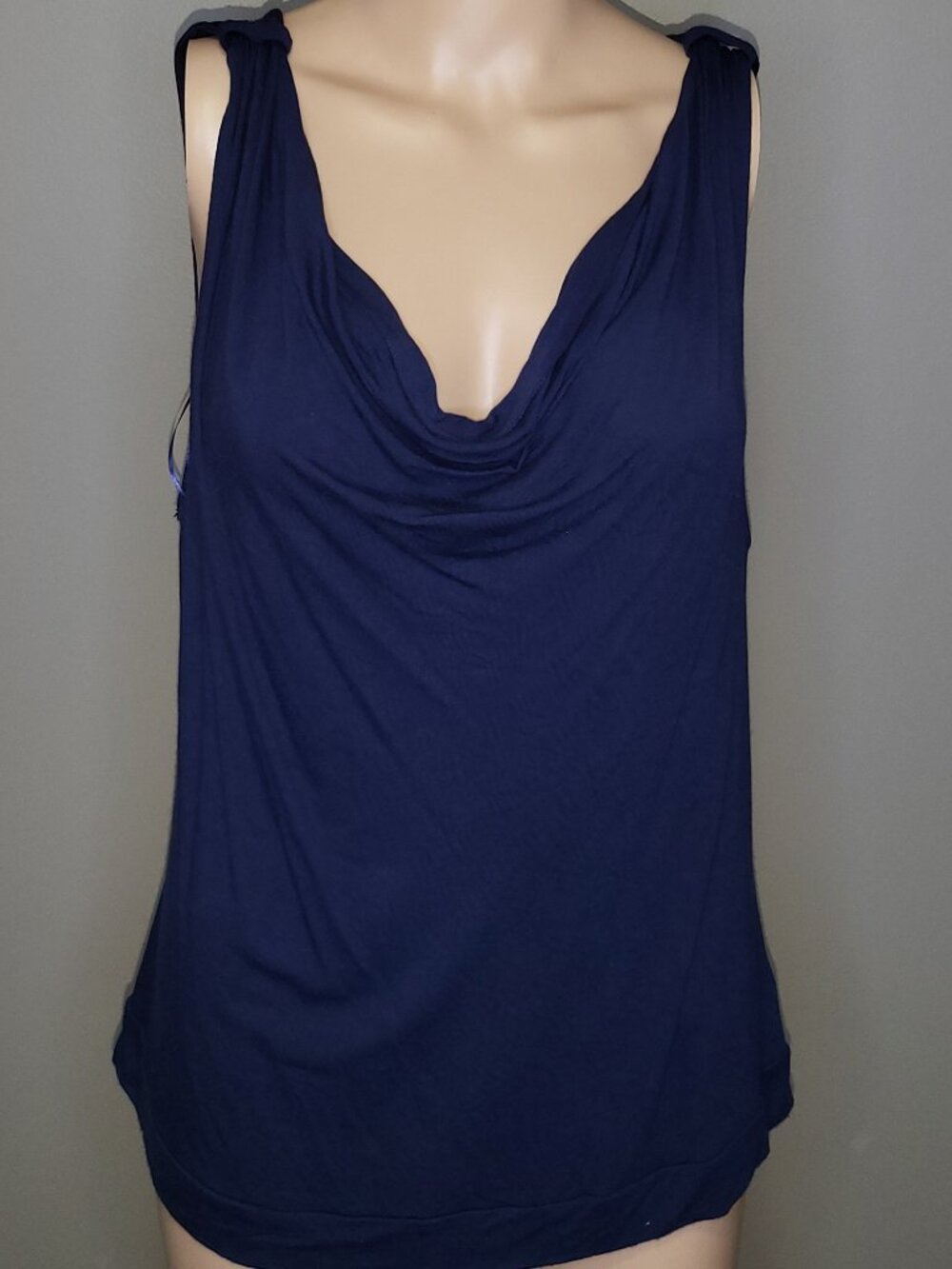 Willow Clay Navy Blue Cowl Neck Draped Tank Top Size Large Made in USA